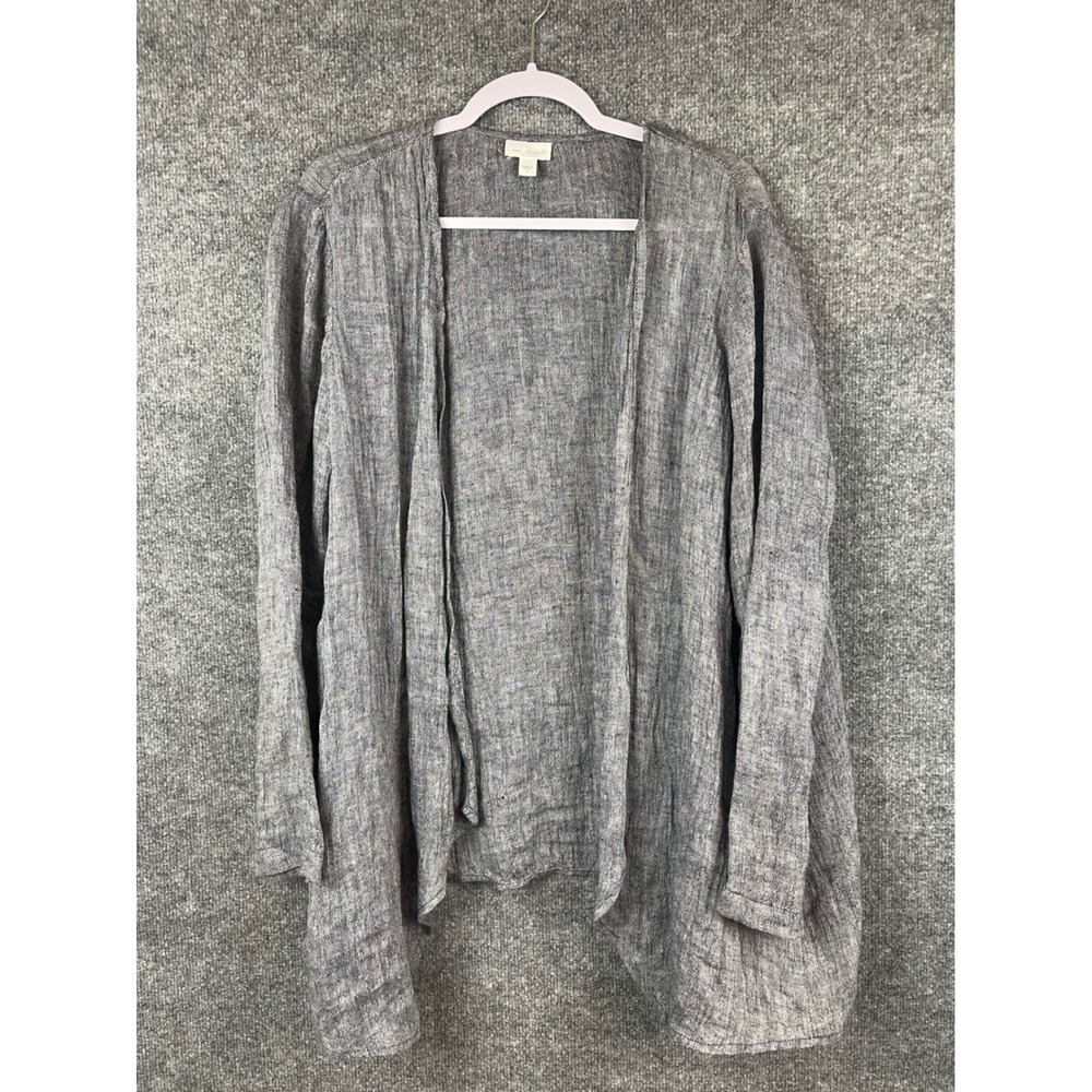 Pure Jill Cardigan Women Large Gray Excellent Linen Open Front Draped